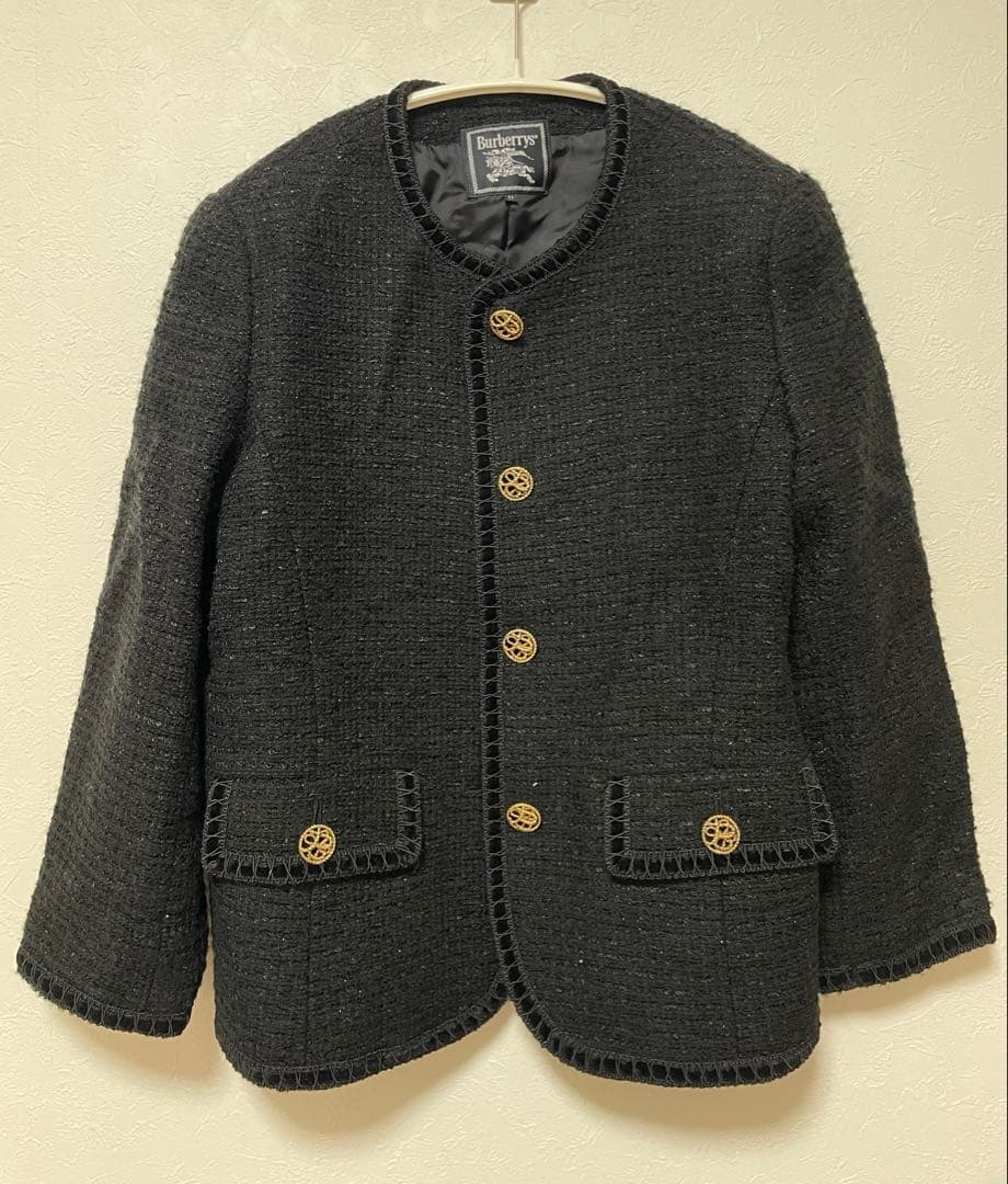 【Burberry ／バーバリー】ノーカラージャケット サイズ１１号　ツイード