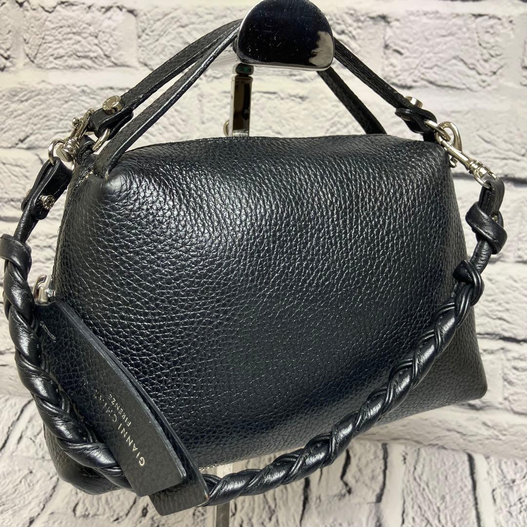 ジャンニキャリーニ✨アリファ S 2way ショルダーバッグ 黒 シボ革 レザー