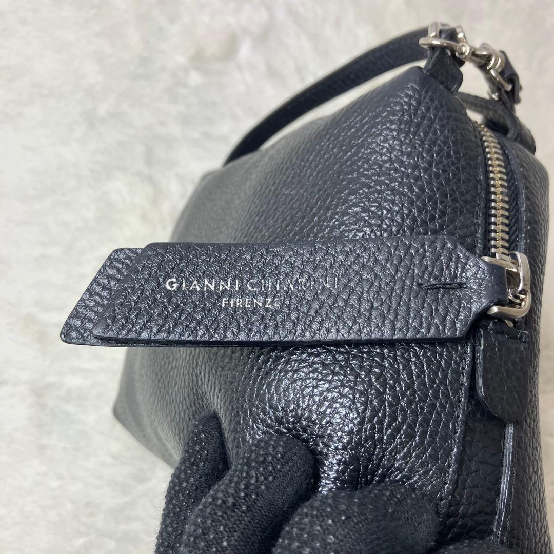 ジャンニキャリーニ✨アリファ S 2way ショルダーバッグ 黒 シボ革 レザー