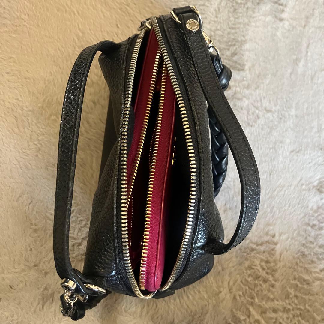 ジャンニキャリーニ✨アリファ S 2way ショルダーバッグ 黒 シボ革 レザー