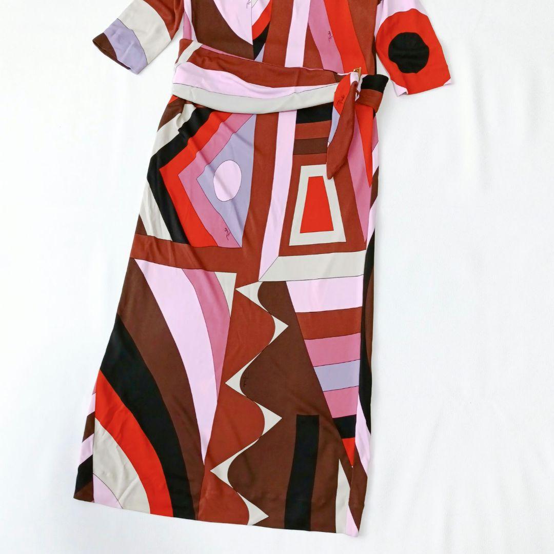 【エミリオプッチ】ロングワンピース　総柄　イタリア製　ベルト　プッチ柄　伸縮