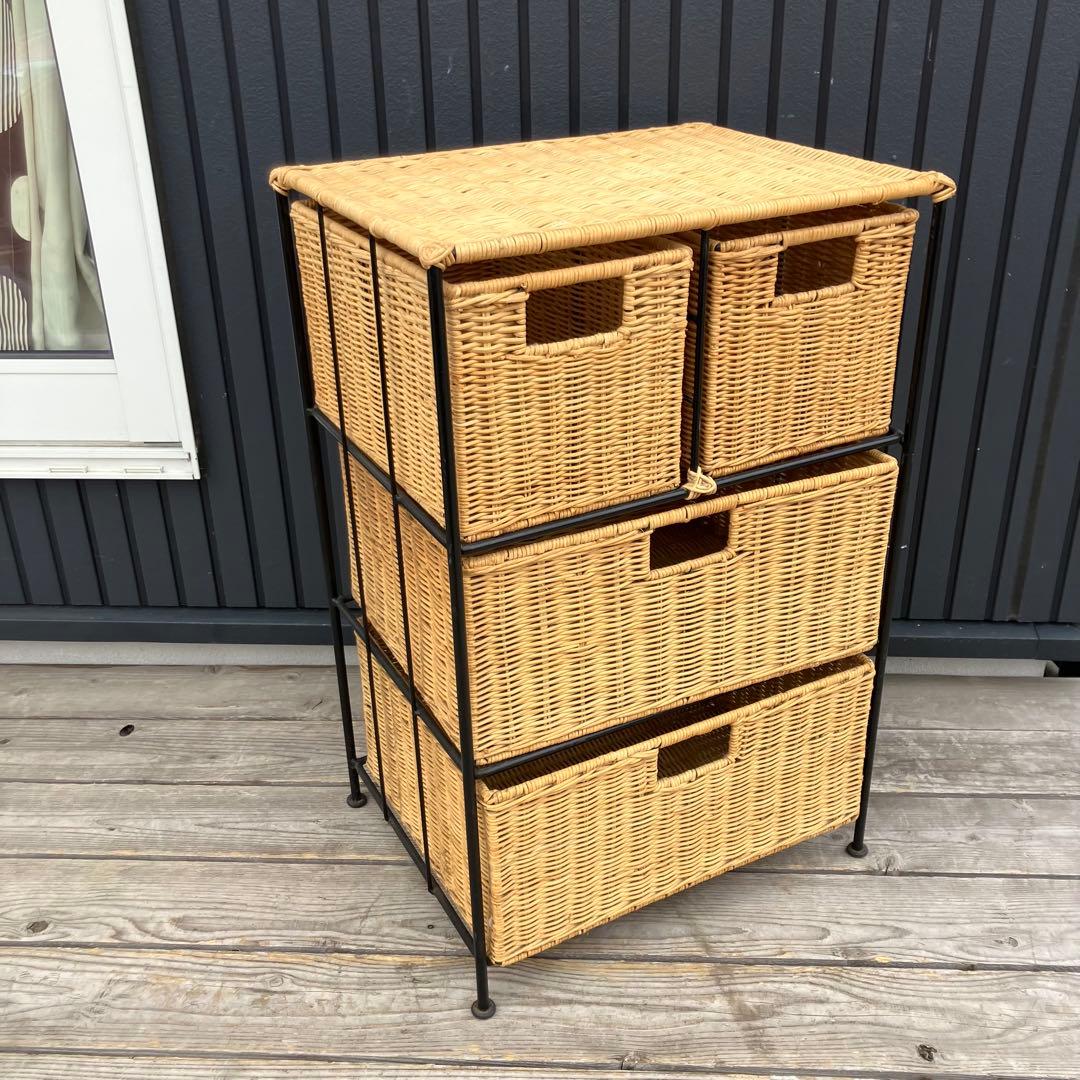 北欧レトロ アイアンフレーム ラタンチェスト キッチンラック ビンテージ