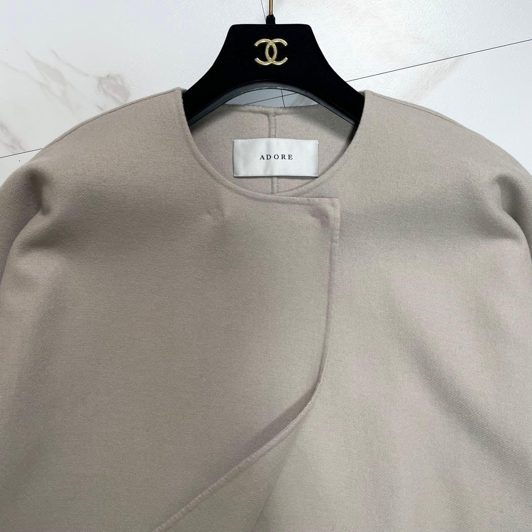 アドーア ライトリバーノーカラージャケット ボックスシルエット ウール 38