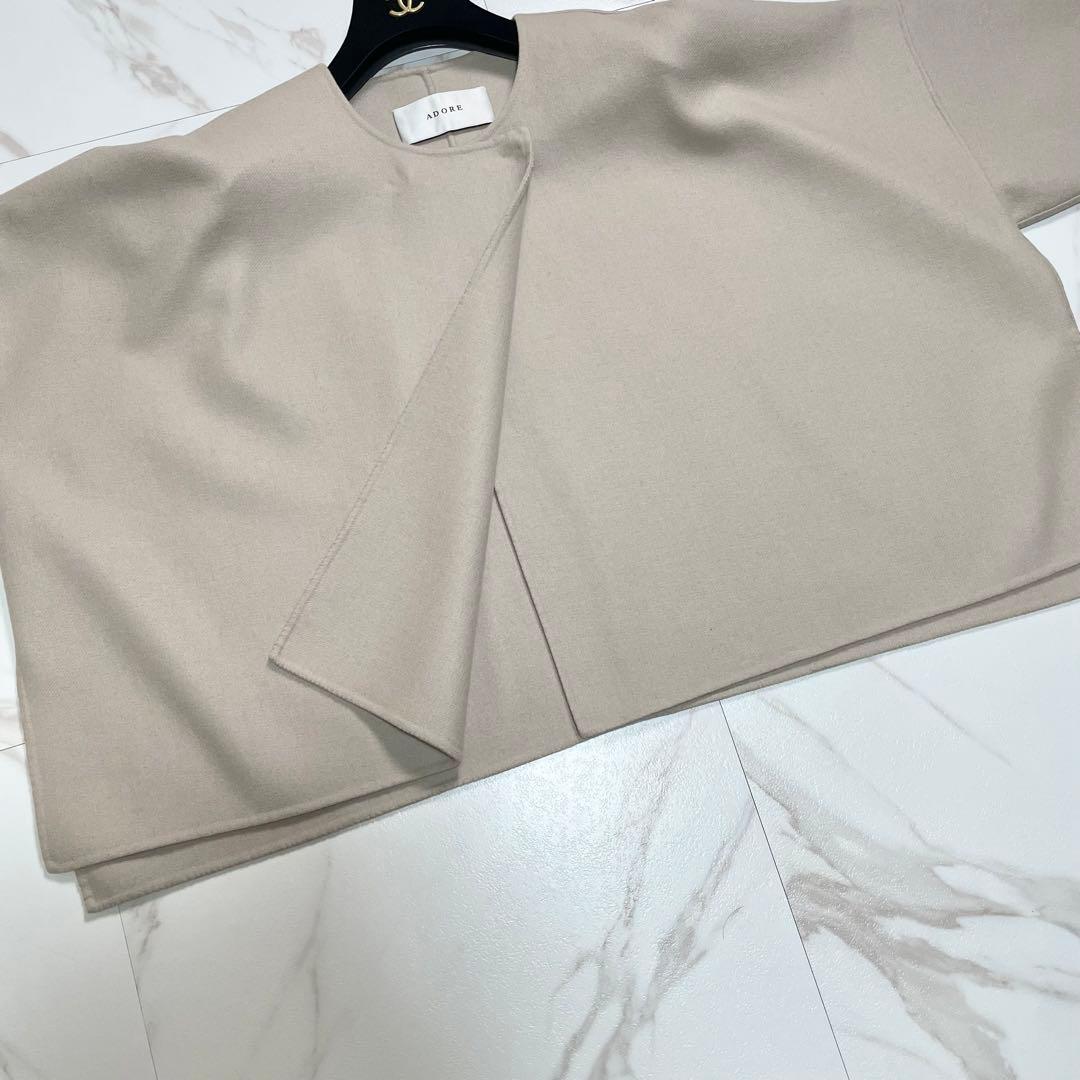 アドーア ライトリバーノーカラージャケット ボックスシルエット ウール 38