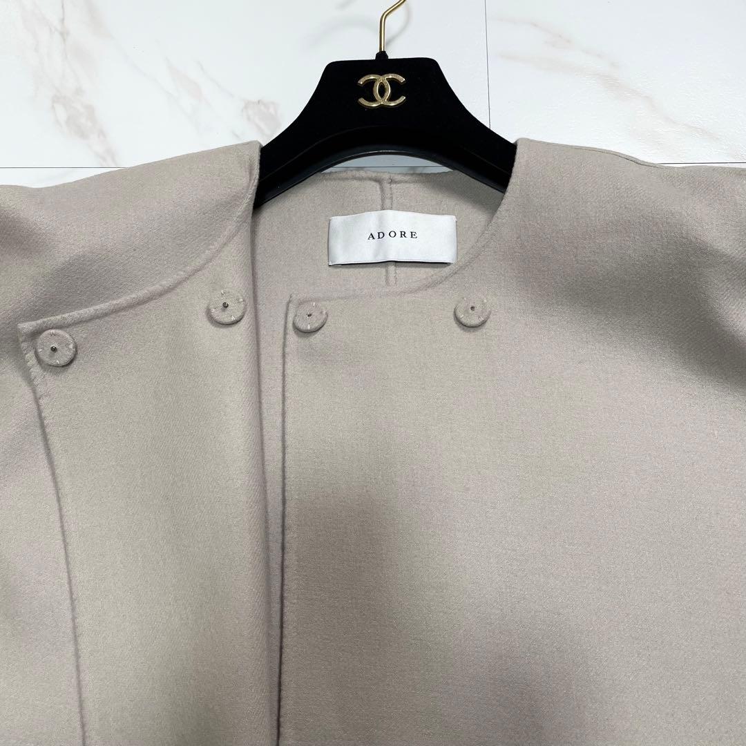 アドーア ライトリバーノーカラージャケット ボックスシルエット ウール 38