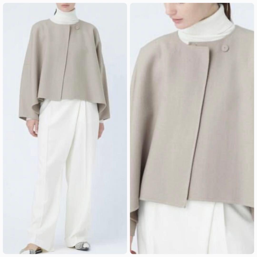 アドーア ライトリバーノーカラージャケット ボックスシルエット ウール 38