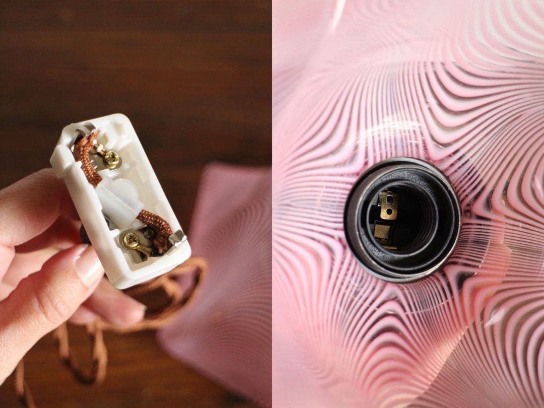 T980　アンティークフリルガラスのペンダントライト　吊り下げランプ　照明