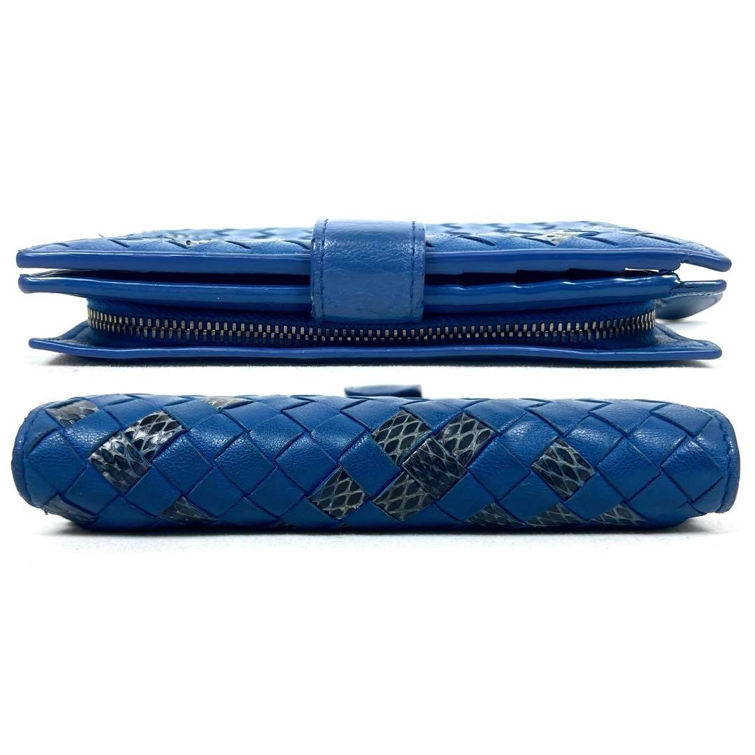 ボッテガヴェネタ　二つ折り財布　イントレチャート　パイソン　ラウンドファスナー