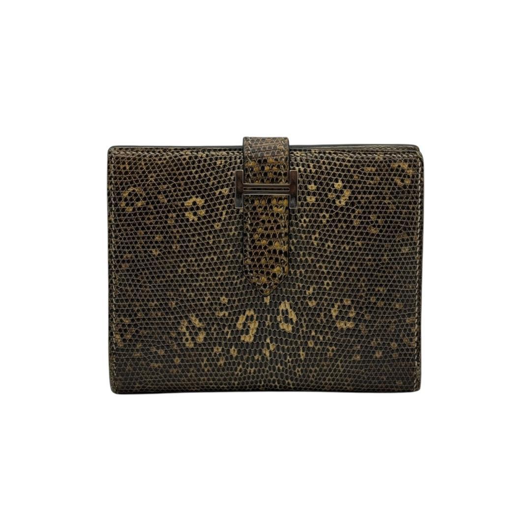 【極美品】エルメス ベアンコンパクト リザードレザー シルバー金具 □L刻印