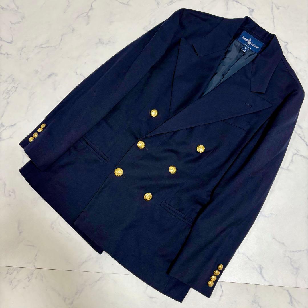 美品 ラルフローレン 金ボタン 紺ブレ ダブルジャケット 10 M相当 ネイビー