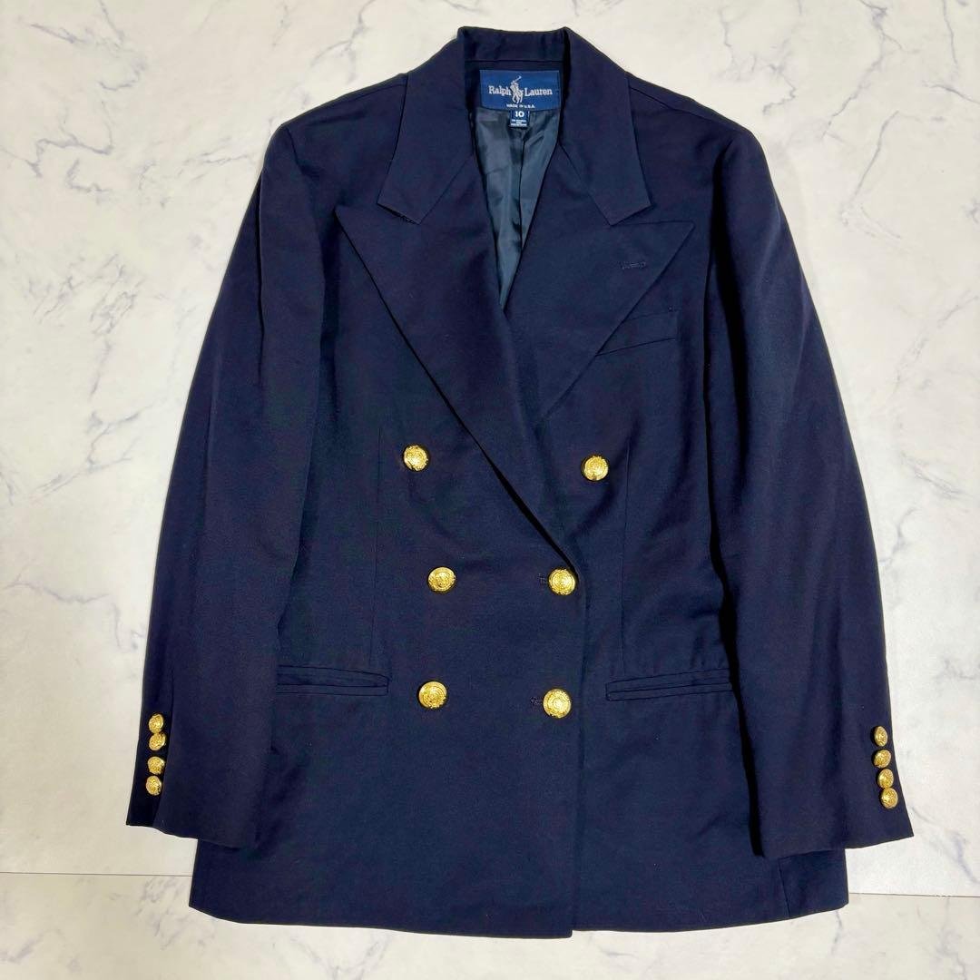 美品 ラルフローレン 金ボタン 紺ブレ ダブルジャケット 10 M相当 ネイビー