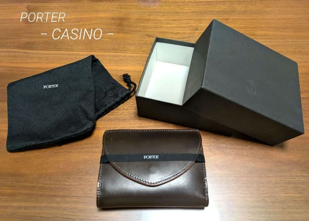 PORTER　CASINO　カジノ　レザー 二つ折り財布 ダークブラウン　美品