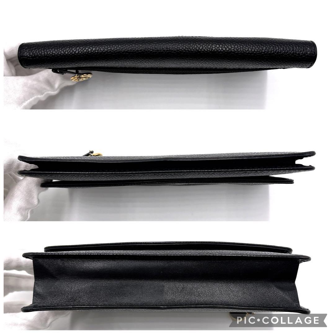 【美品】CHANEL シャネル ココマーク キャビアスキン 折り財布 ゴールド