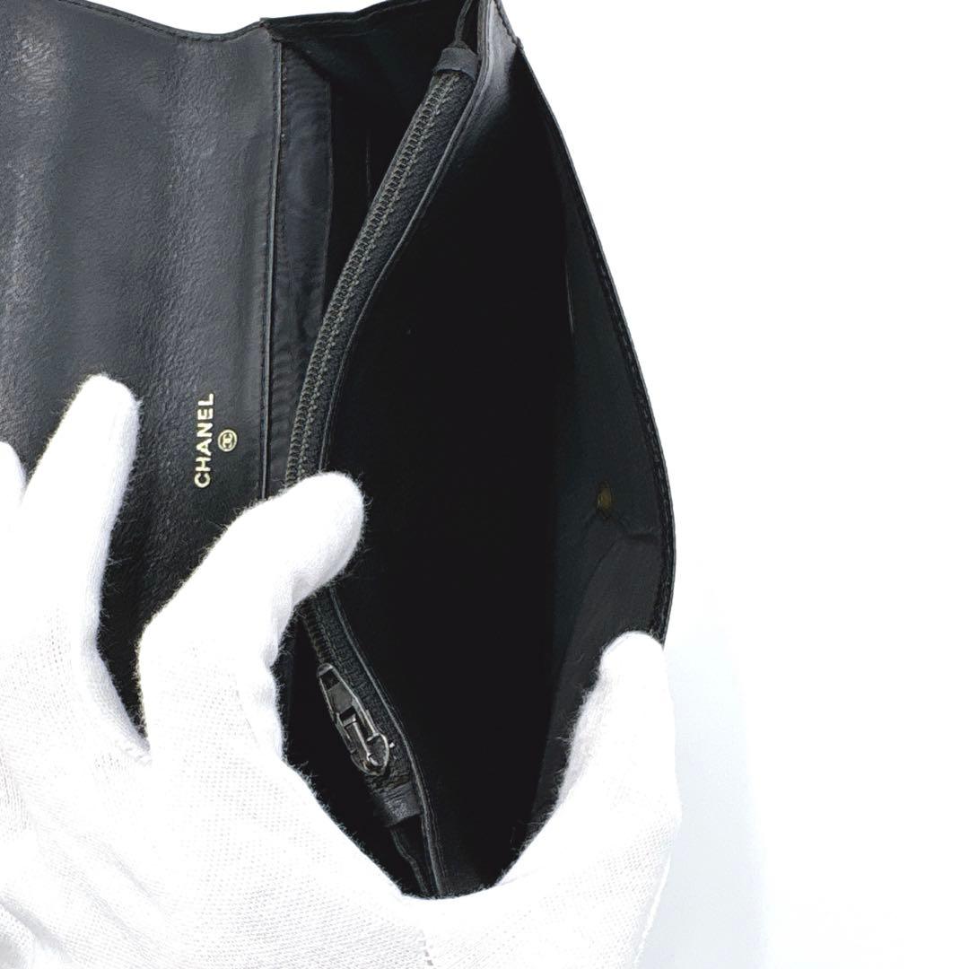 【美品】CHANEL シャネル ココマーク キャビアスキン 折り財布 ゴールド