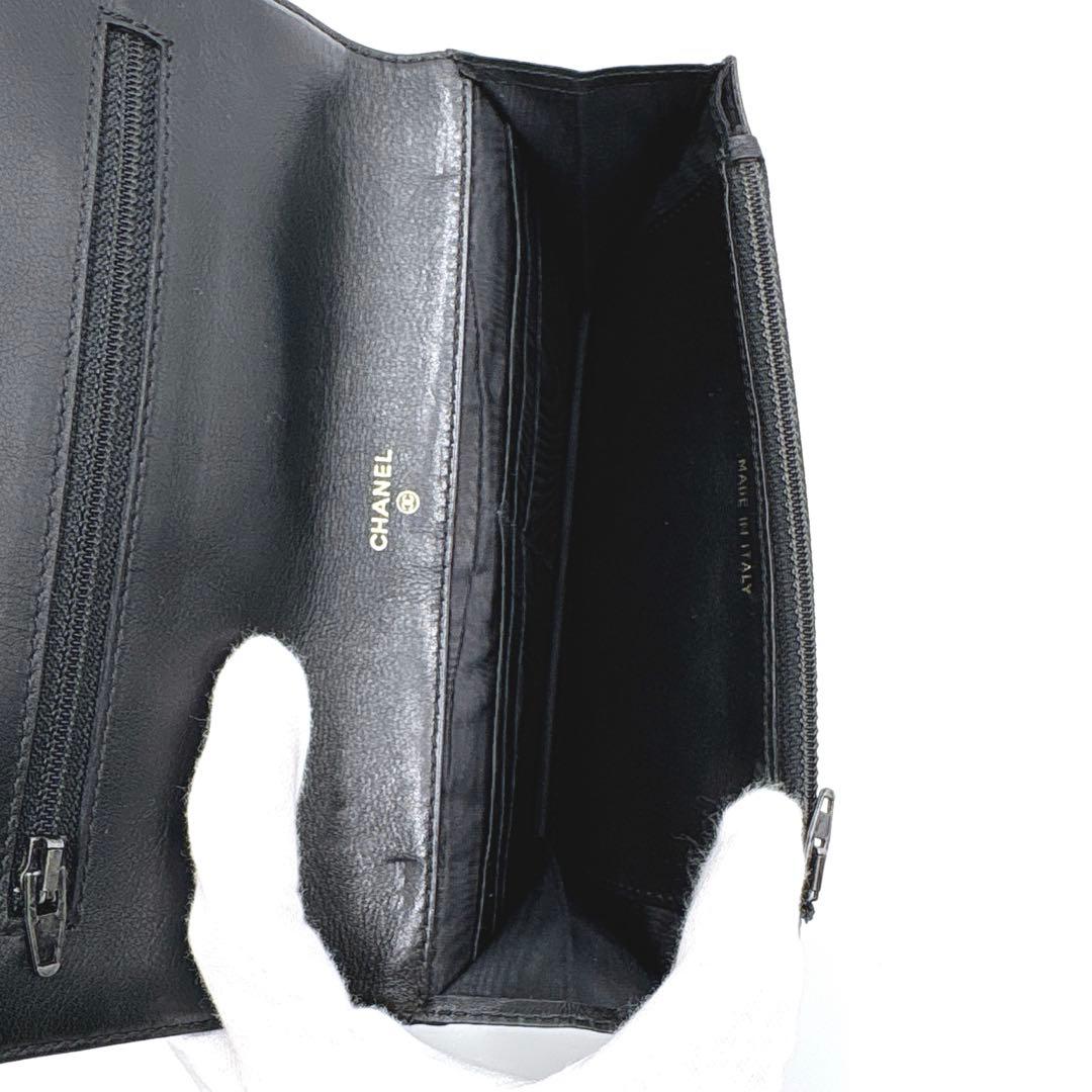 【美品】CHANEL シャネル ココマーク キャビアスキン 折り財布 ゴールド