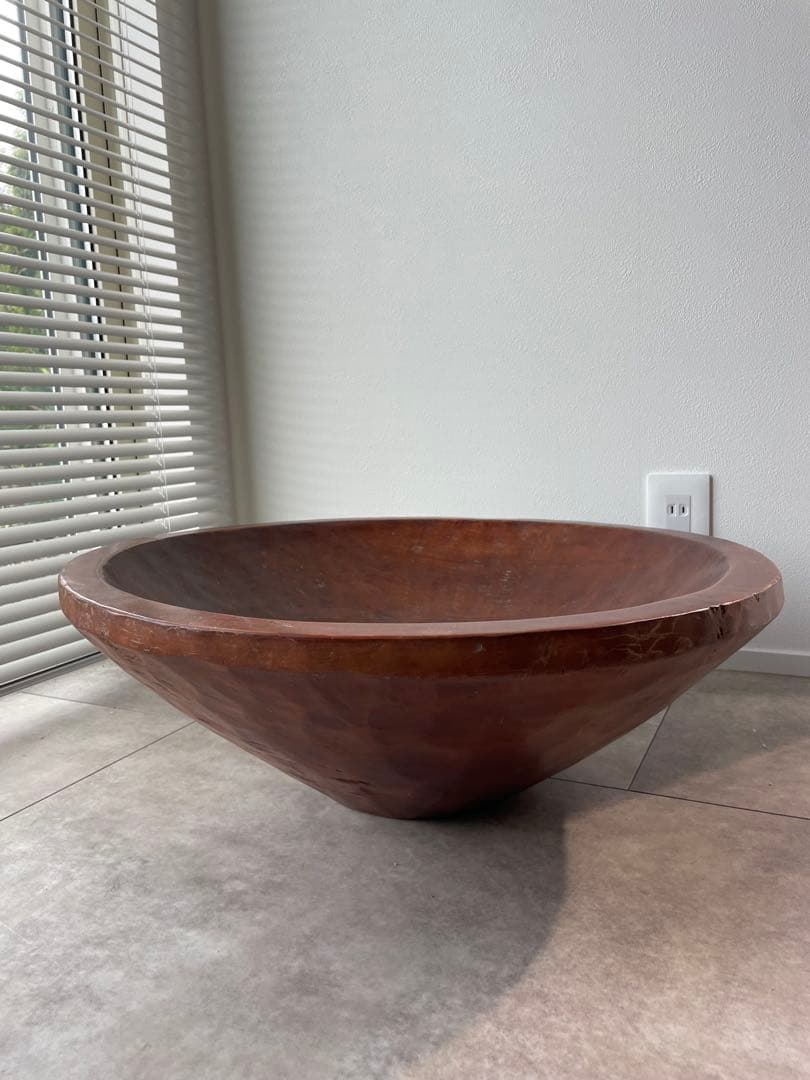 木製 大きな円錐形ボウル チーク無垢材