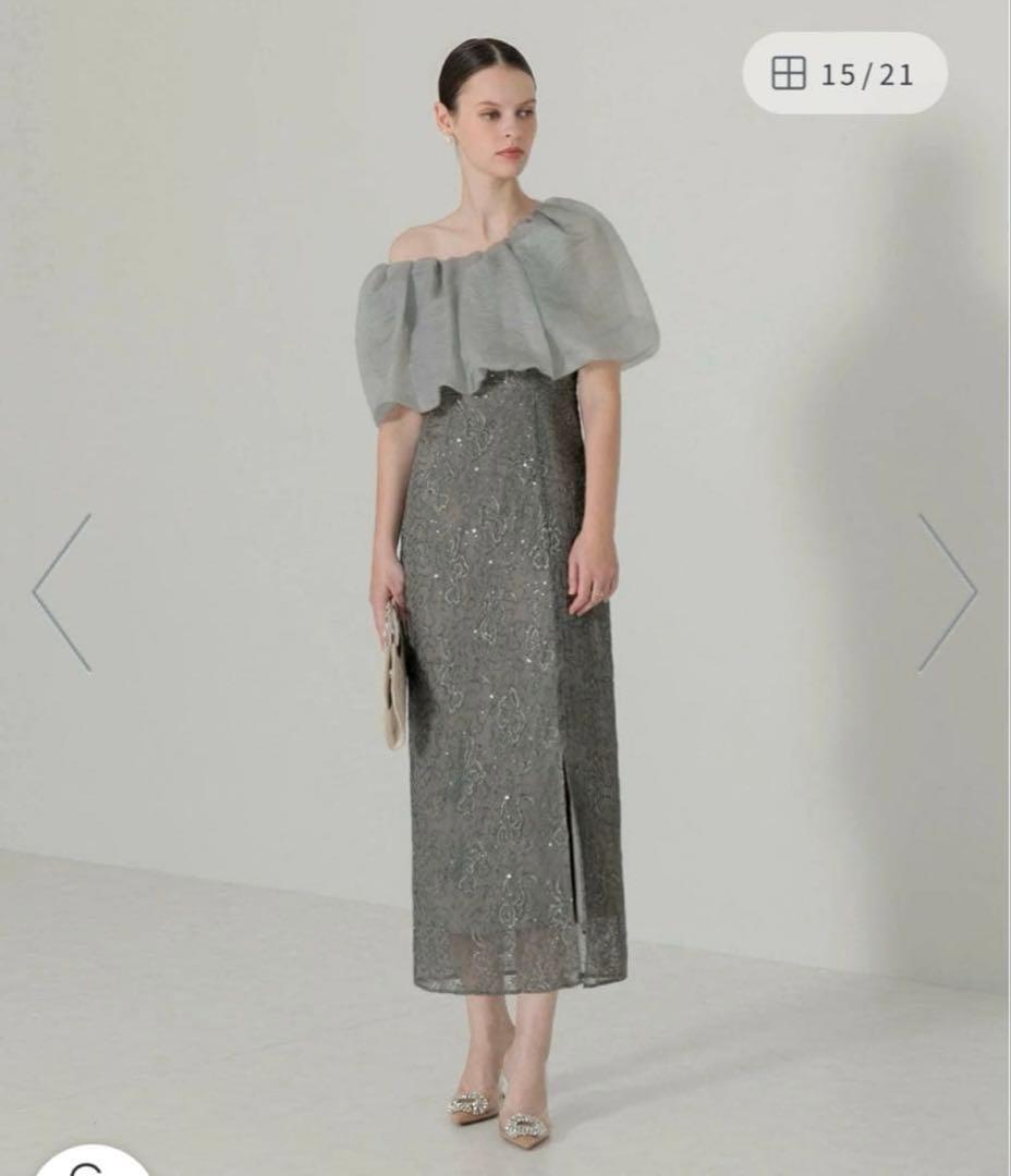 LEJA 2WAYオフショルダーパフスリーブIラインワンピースドレス