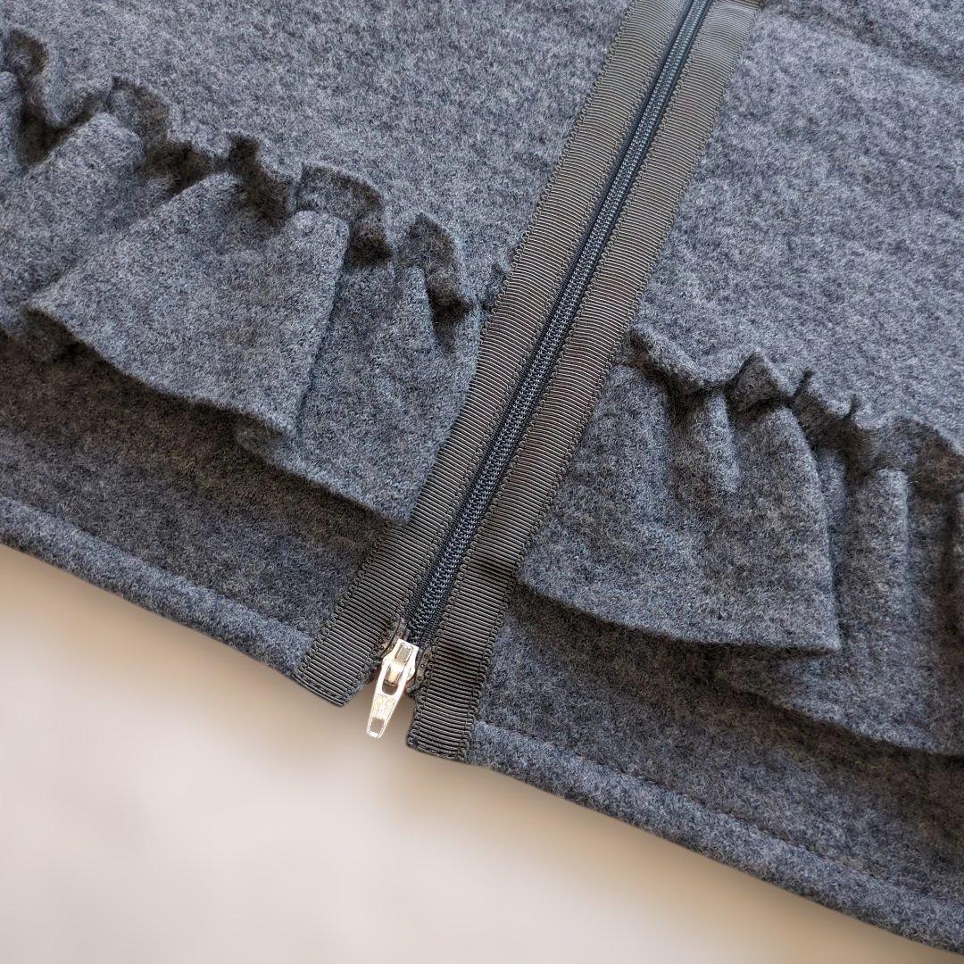 M'S GRACY グレー ウール ノーカラージャケットフリル コサージュ 9号