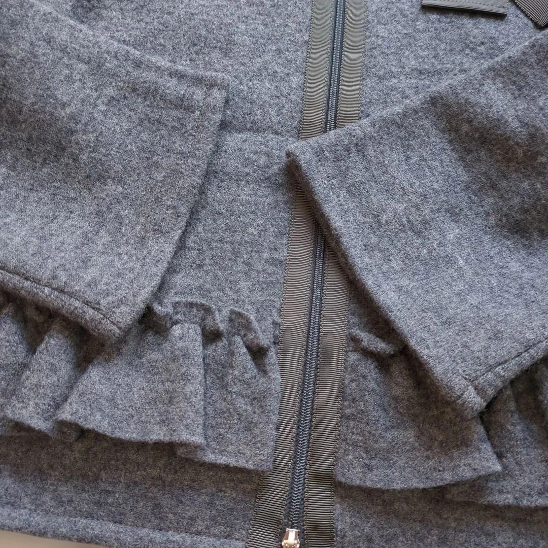 M'S GRACY グレー ウール ノーカラージャケットフリル コサージュ 9号