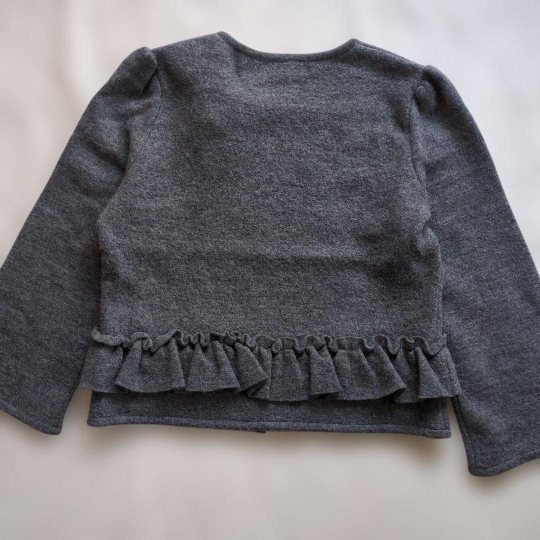 M'S GRACY グレー ウール ノーカラージャケットフリル コサージュ 9号