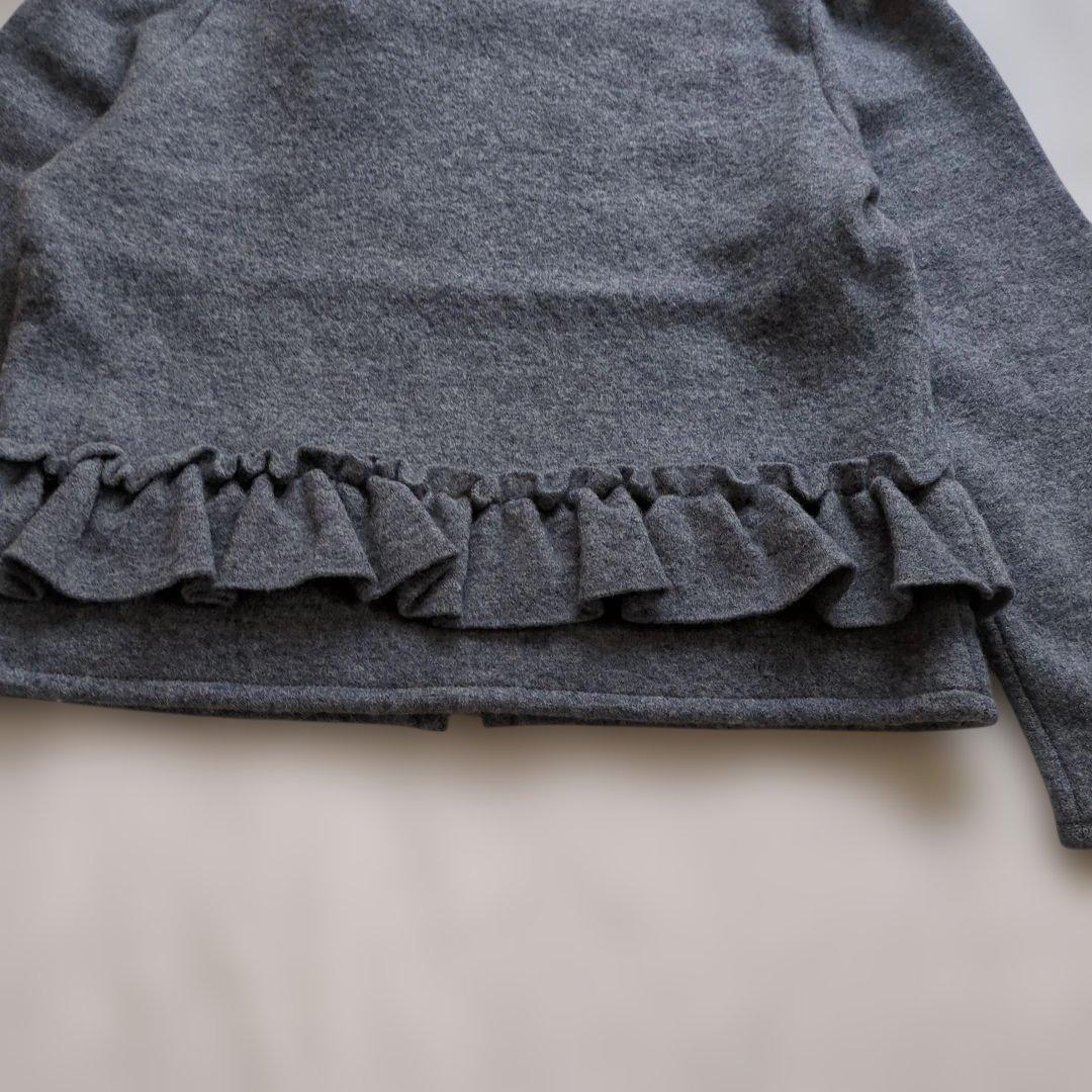 M'S GRACY グレー ウール ノーカラージャケットフリル コサージュ 9号