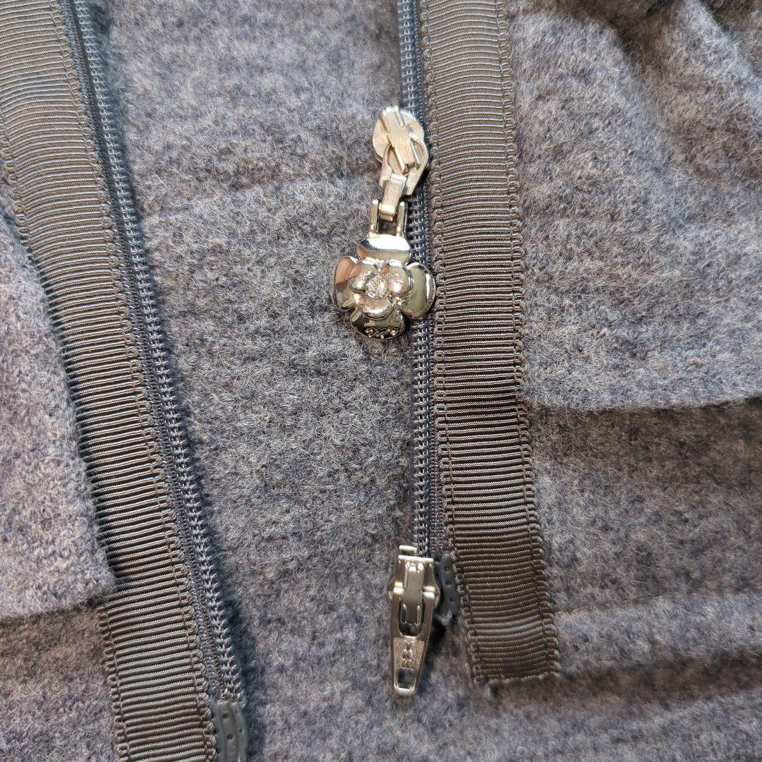 M'S GRACY グレー ウール ノーカラージャケットフリル コサージュ 9号