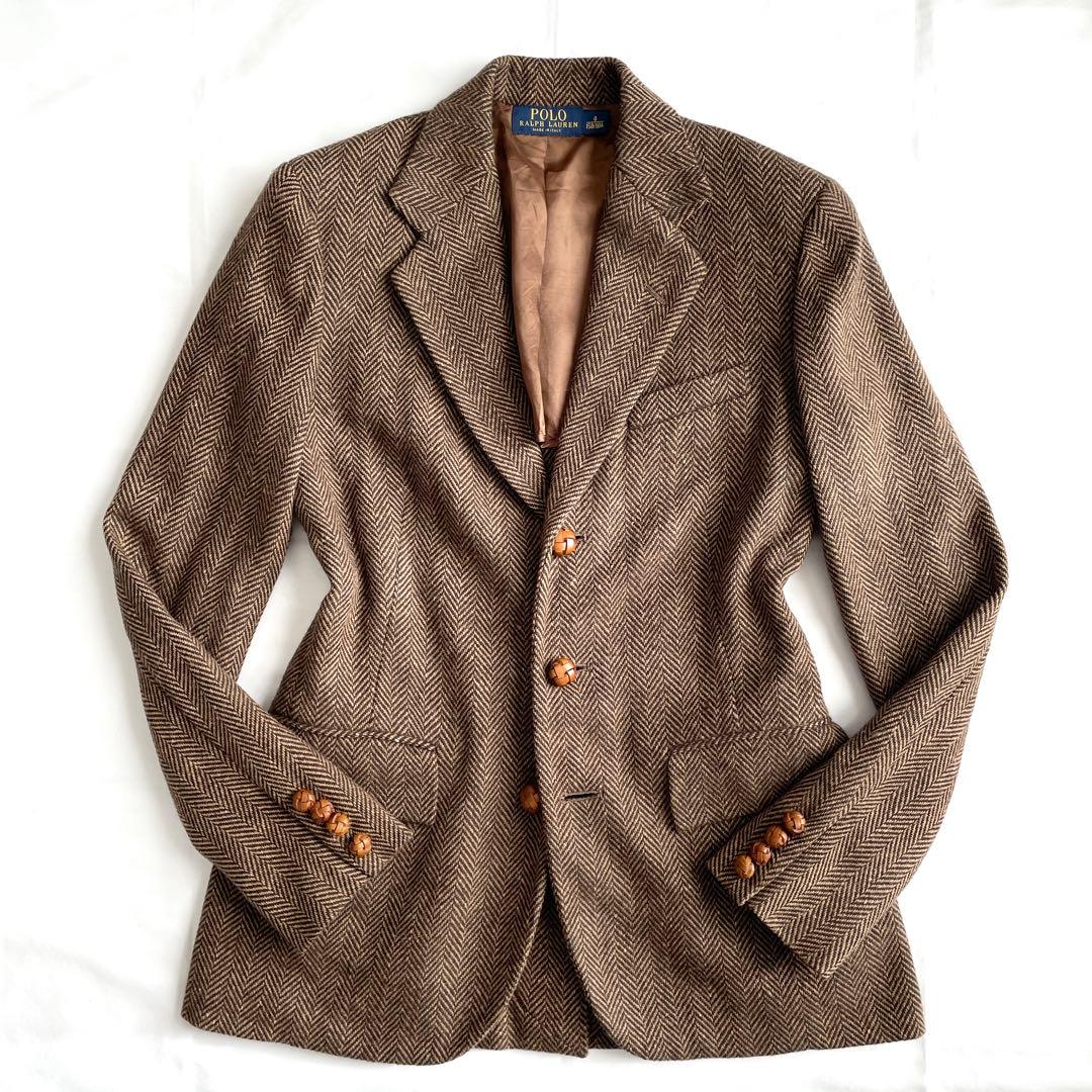 ポロラルフローレン　ヘリンボーン ウール テーラードジャケット 牛革ボタン