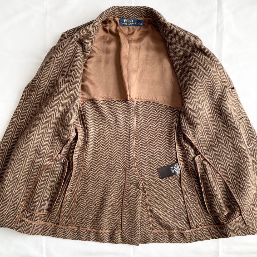 ポロラルフローレン　ヘリンボーン ウール テーラードジャケット 牛革ボタン
