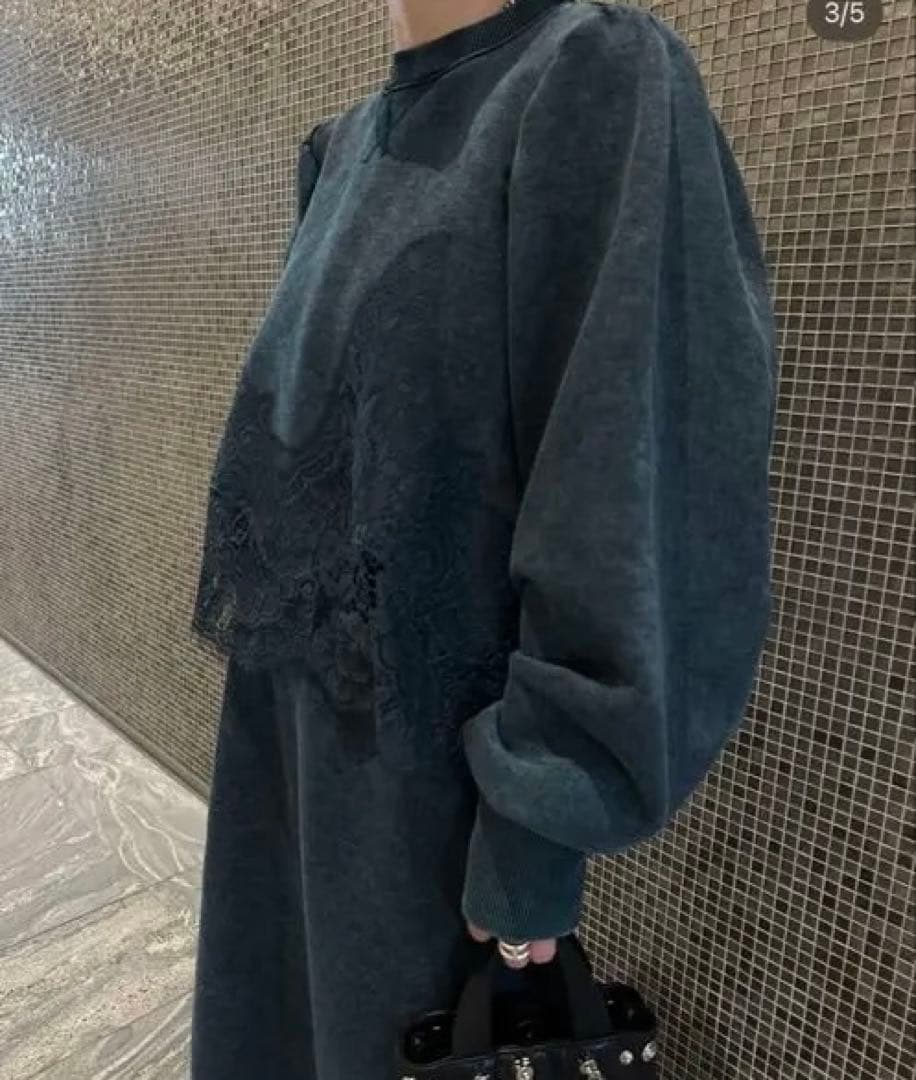 トップス AMERI CHEMICAL OVERDYE LACE SWEAT TOP