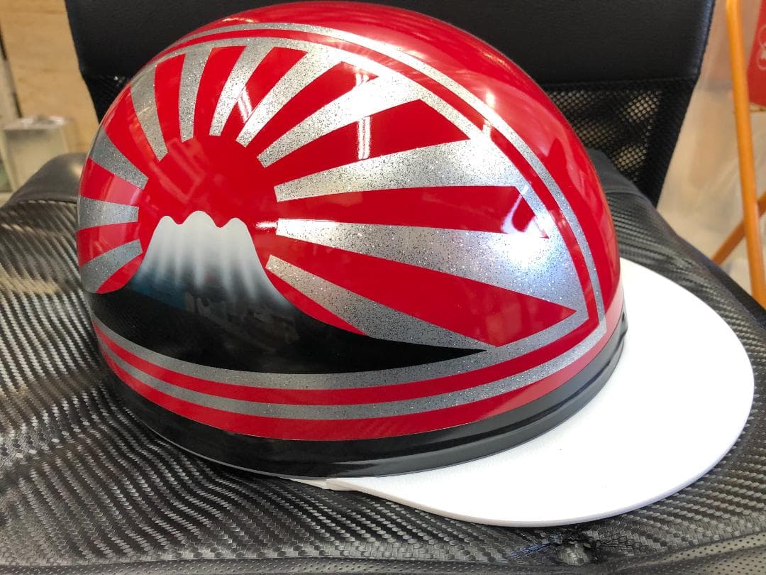 コルク半　カスタム　富士日章　三つボタン　ソリッドレッドシルバーラメ　高級クリヤ