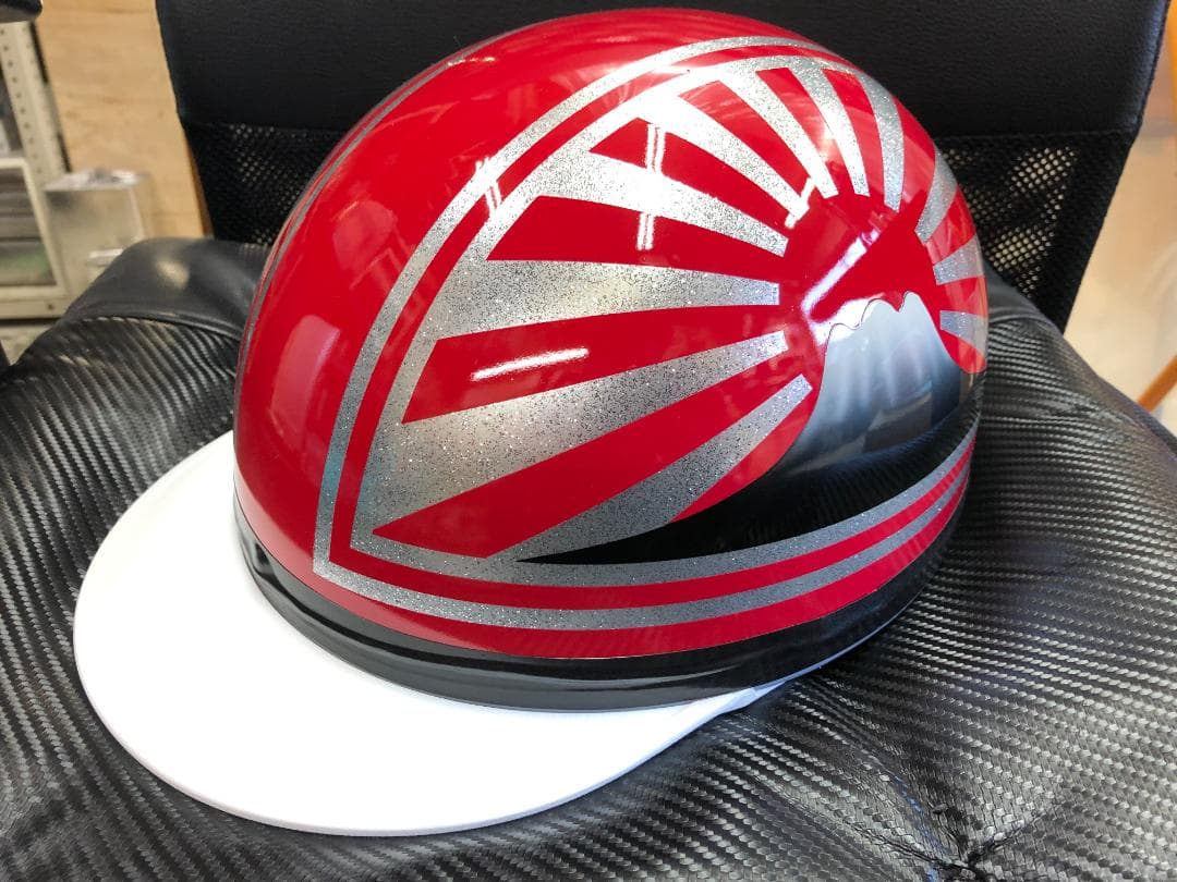 コルク半　カスタム　富士日章　三つボタン　ソリッドレッドシルバーラメ　高級クリヤ