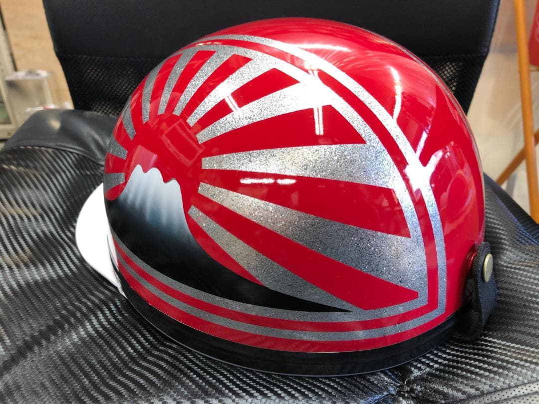 コルク半　カスタム　富士日章　三つボタン　ソリッドレッドシルバーラメ　高級クリヤ