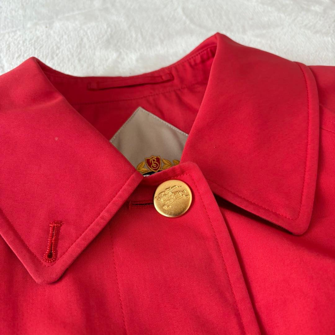 BURBERRY バーバリー　金ボタン　ノバチェック　ステンカラーコート　レッド