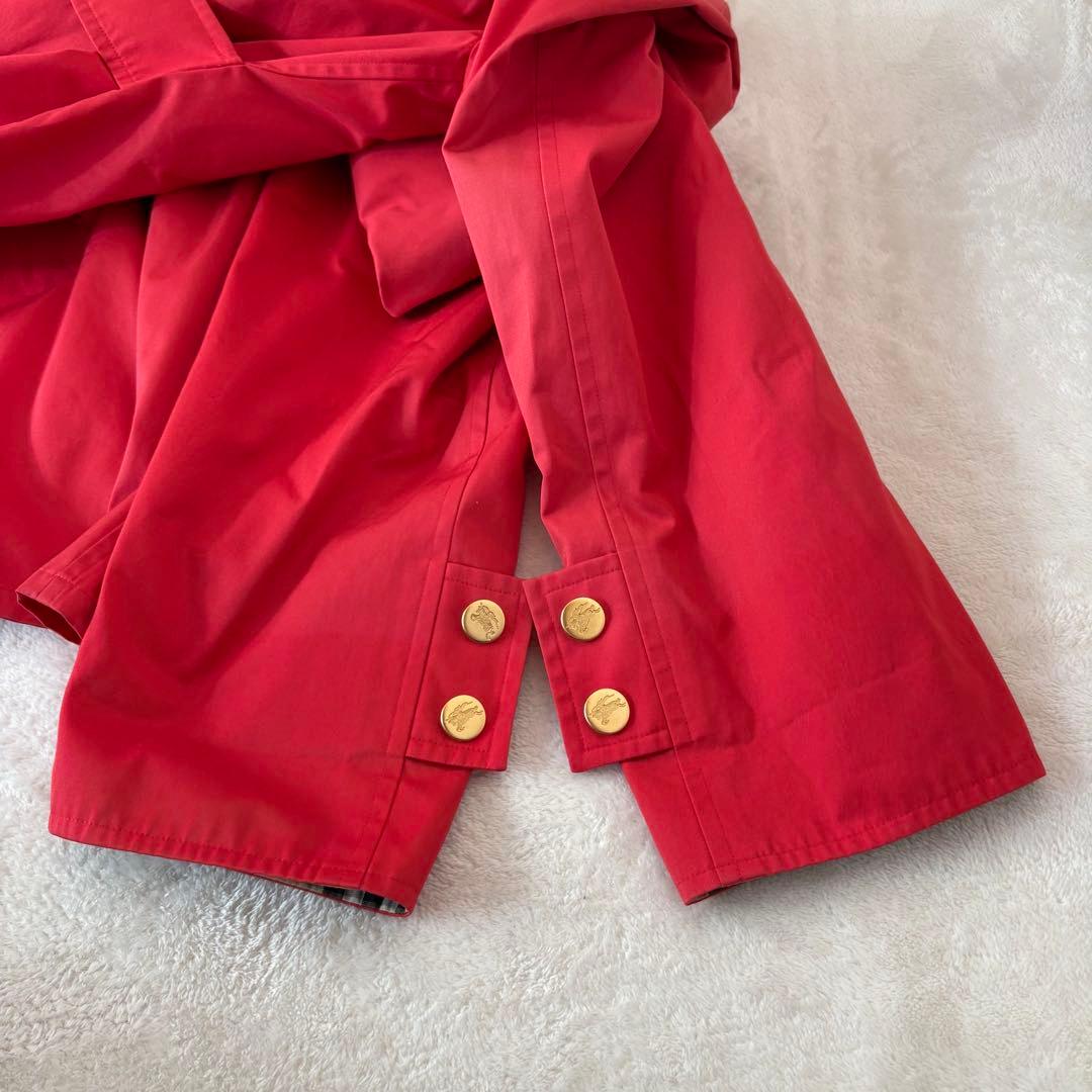 BURBERRY バーバリー　金ボタン　ノバチェック　ステンカラーコート　レッド