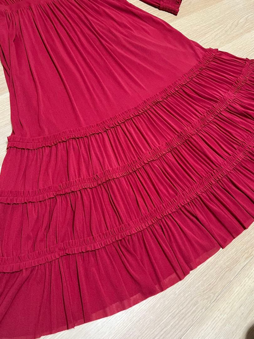 ヴィヴィアンタム パワーネット フリル×ティアード ドレス 赤