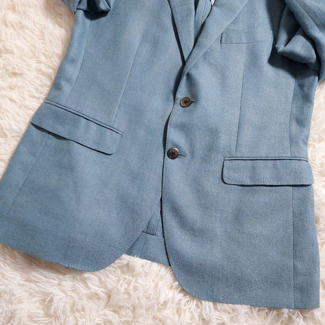 麻混　シルク混　ランバン　テーラードジャケット　背抜き　ロゴボタン　M相当