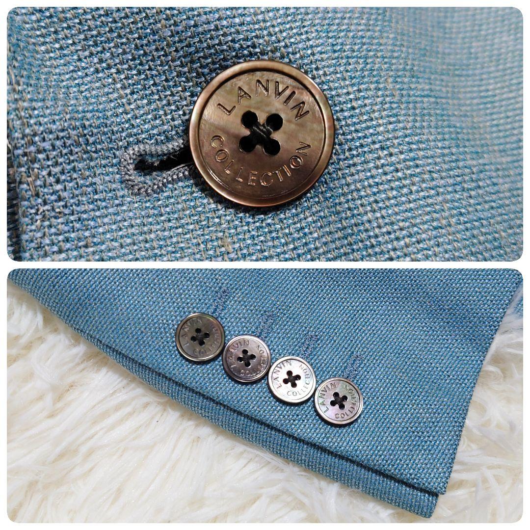 麻混　シルク混　ランバン　テーラードジャケット　背抜き　ロゴボタン　M相当