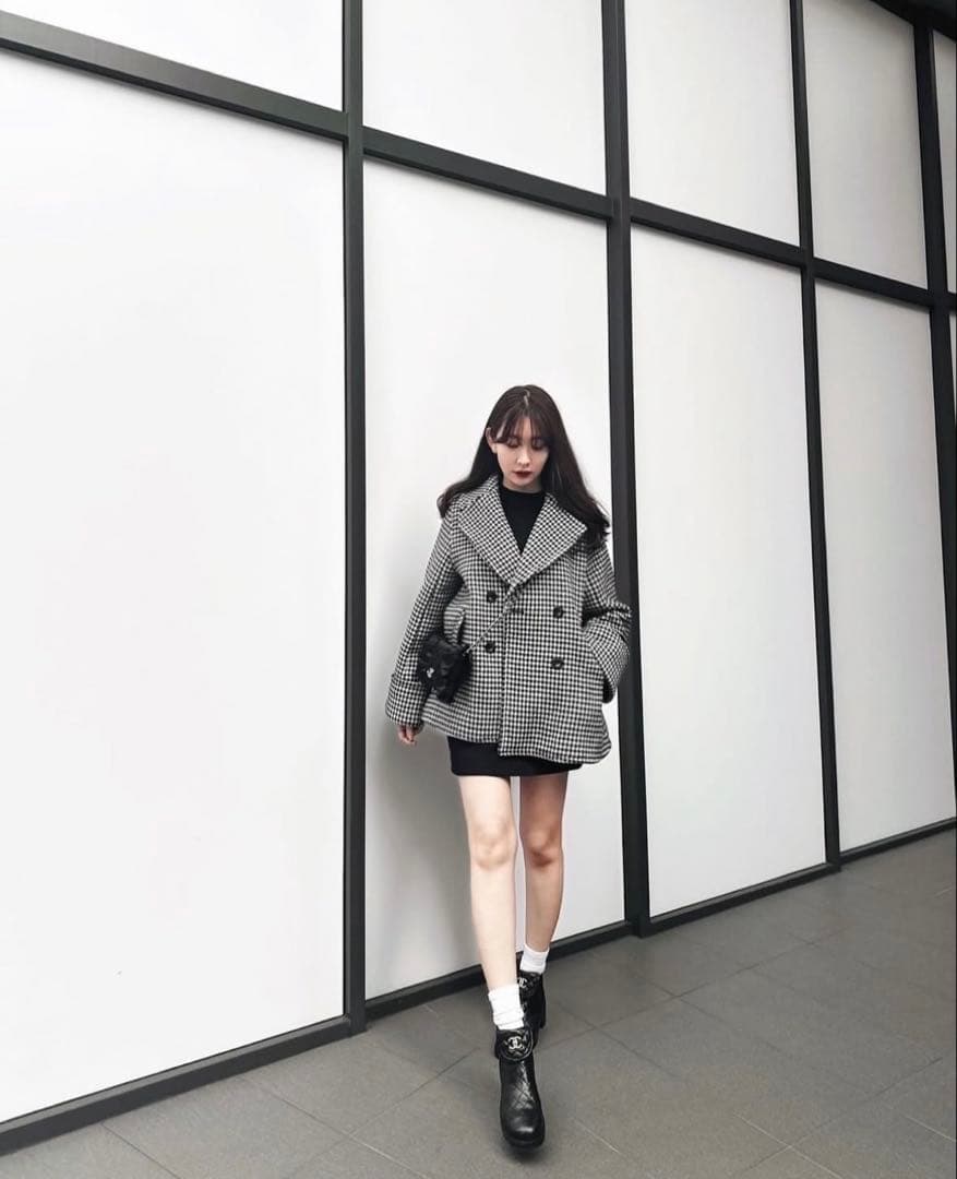 オーバーサイズ ダブルブレスト チェックコート