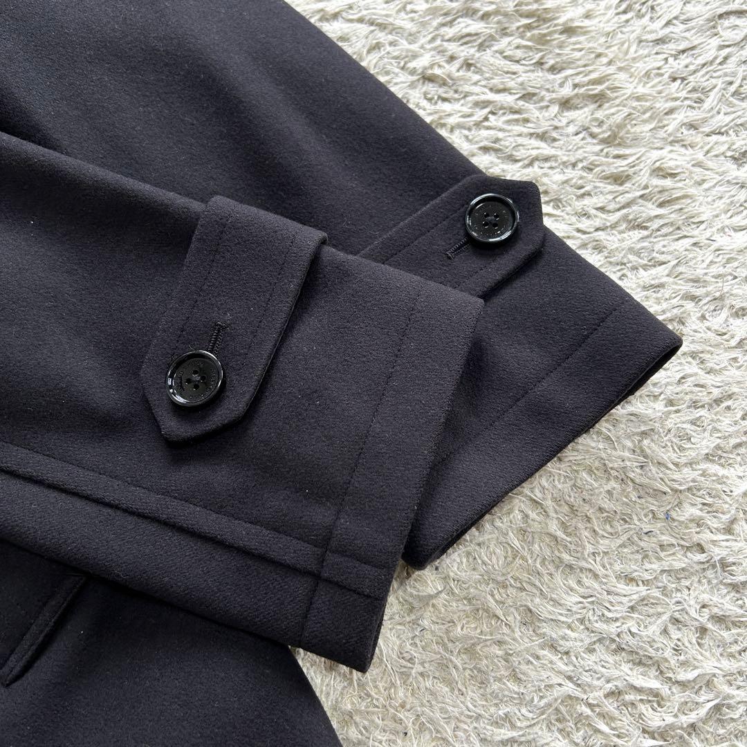 【美品 カシミヤ混】 バーバリーブラックレーベル Pコート ノバチェック 黒 L