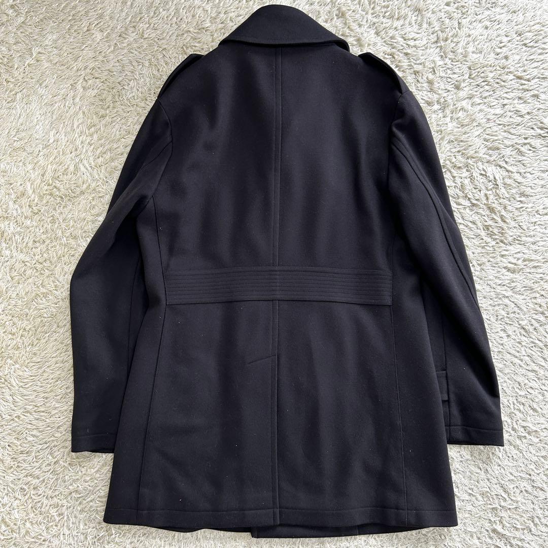 【美品 カシミヤ混】 バーバリーブラックレーベル Pコート ノバチェック 黒 L