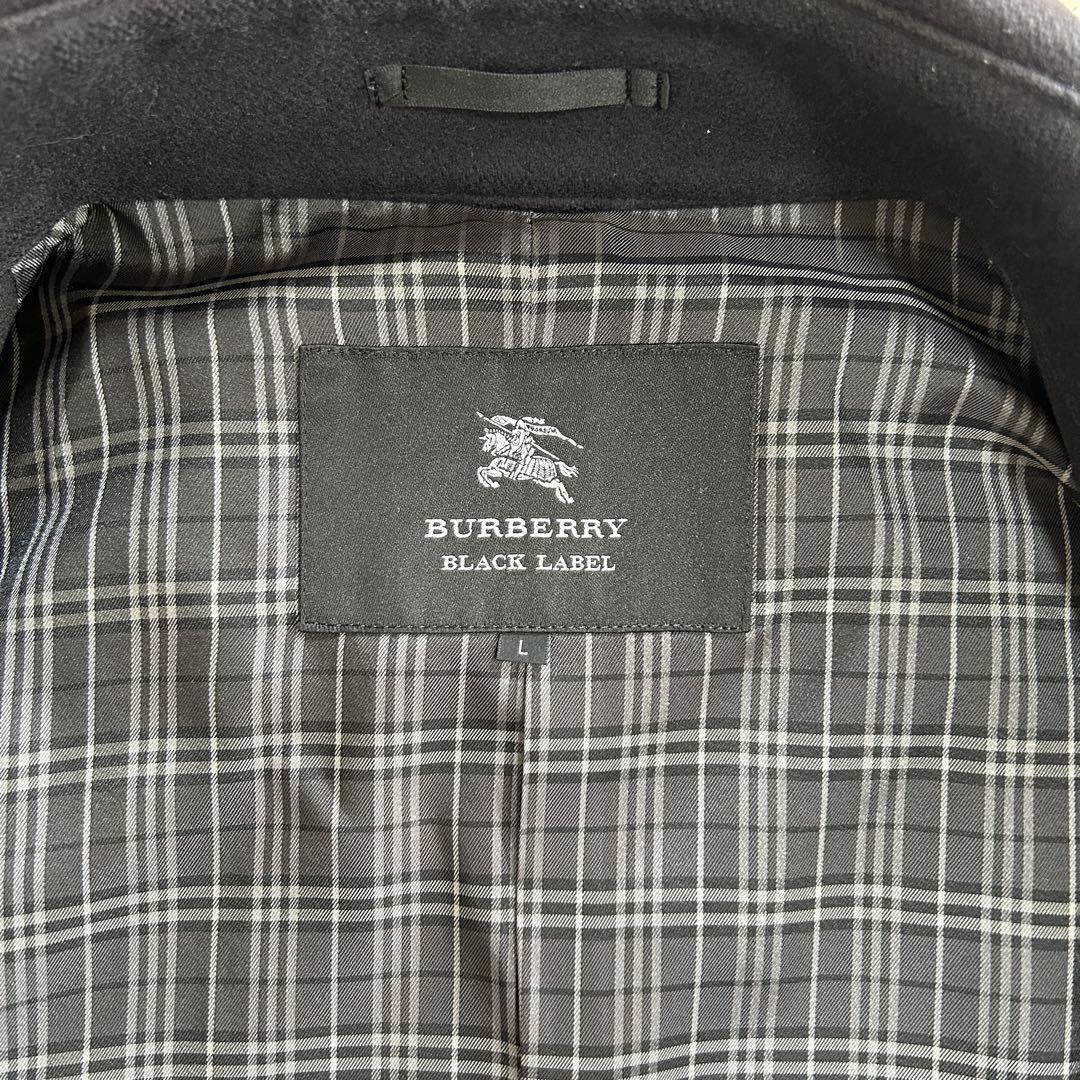 【美品 カシミヤ混】 バーバリーブラックレーベル Pコート ノバチェック 黒 L