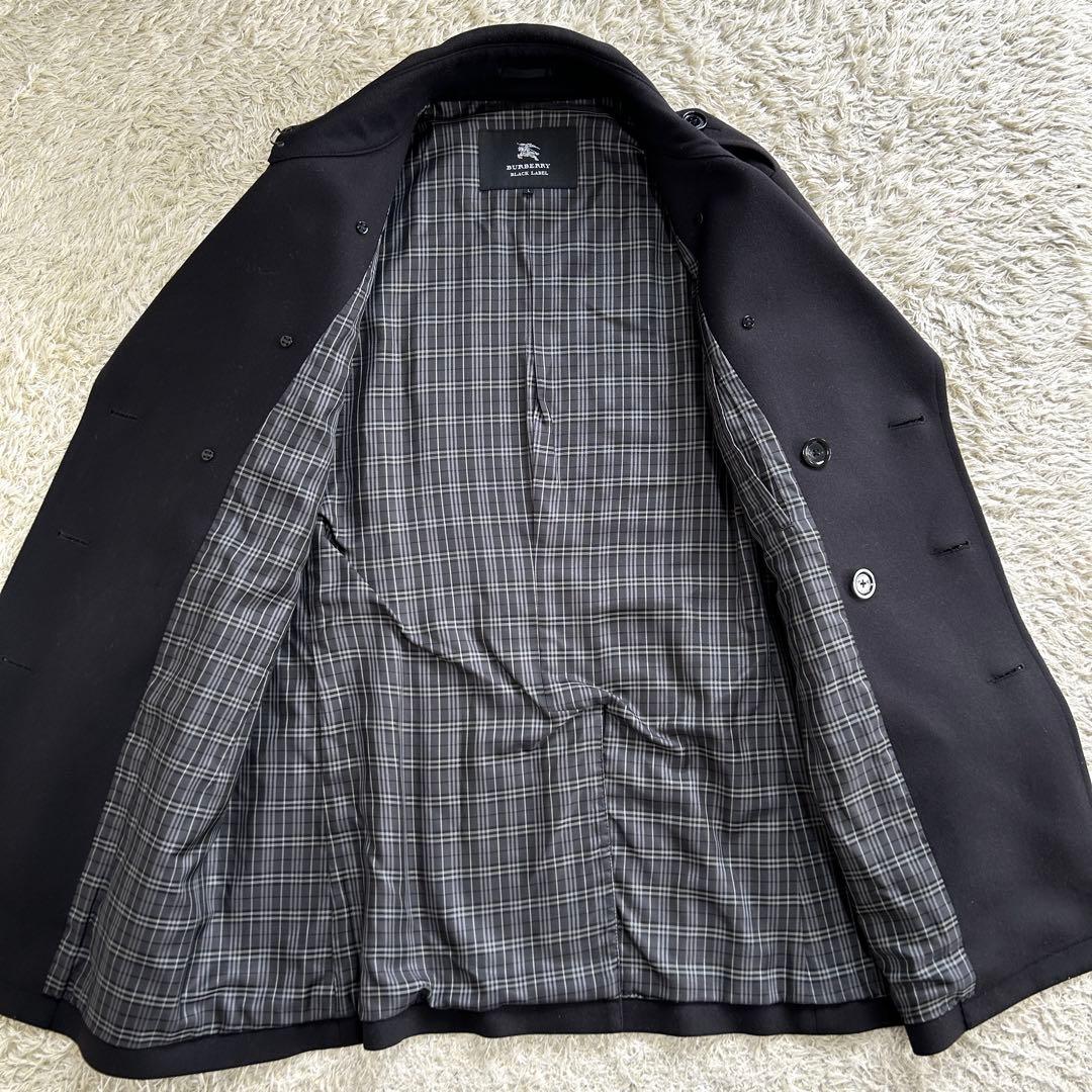 【美品 カシミヤ混】 バーバリーブラックレーベル Pコート ノバチェック 黒 L