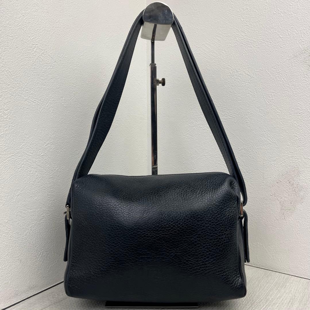 現行品☆ ヒロフ　ショルダーバッグ　ヴィータ　Hロゴ　シボ　ネイビー　2way