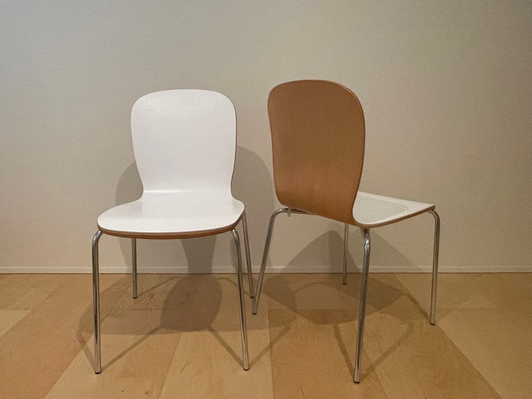 plywood White leather chair ダイニングチェアー×2