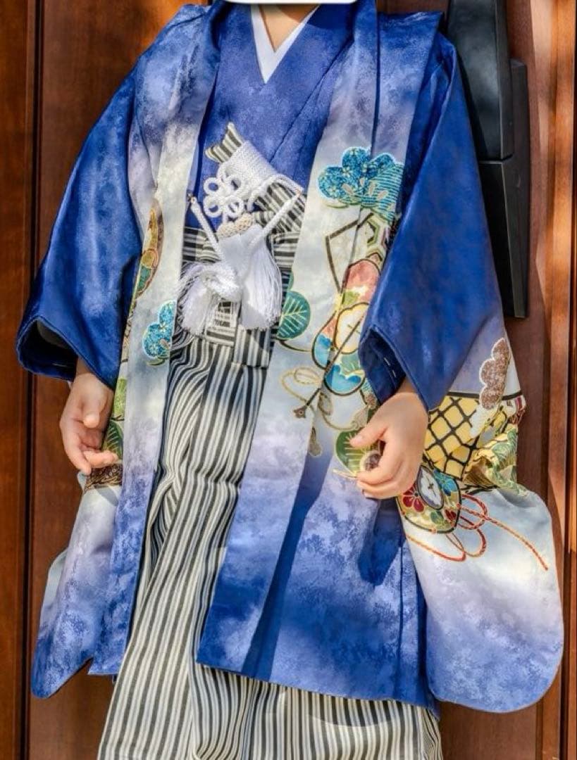一度着用　七五三 五歳 鷹太鼓松 羽織袴 フルセット