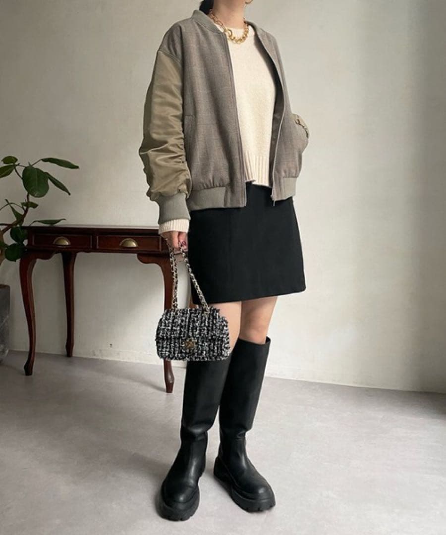 シャルロッテ⭐︎DOUDOU 異素材切替チェック柄ブルゾン 定価1.7万円