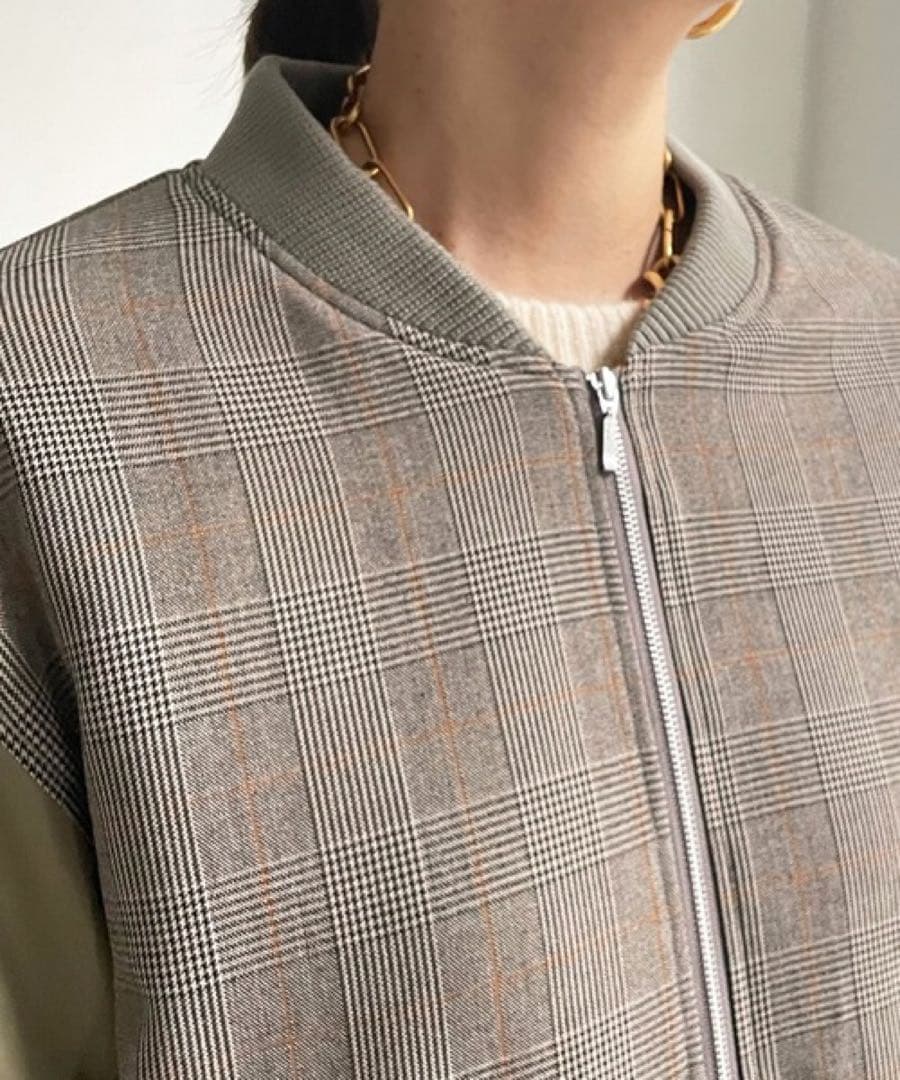 シャルロッテ⭐︎DOUDOU 異素材切替チェック柄ブルゾン 定価1.7万円