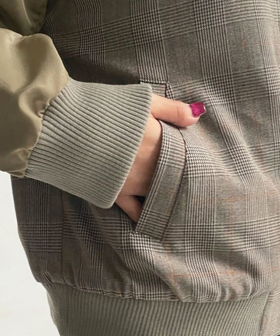 シャルロッテ⭐︎DOUDOU 異素材切替チェック柄ブルゾン 定価1.7万円