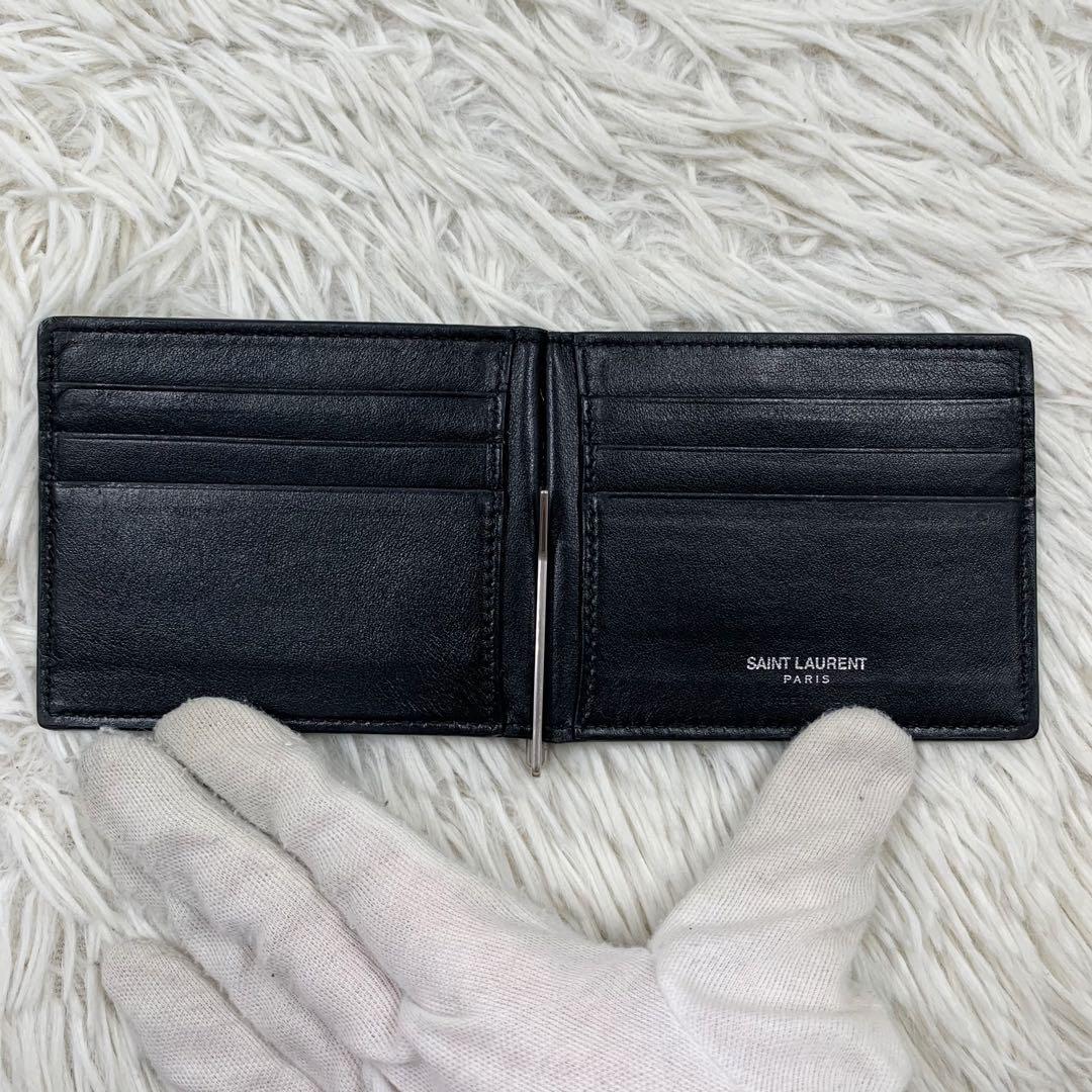 【✨極美品✨】 サンローラン マネークリップ シルバーロゴ レザー ブラック