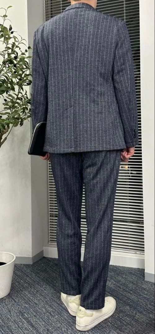 未使用タグ付【金のパジャマスーツ】プレミアムウールセットアップ 紺ストライプBM